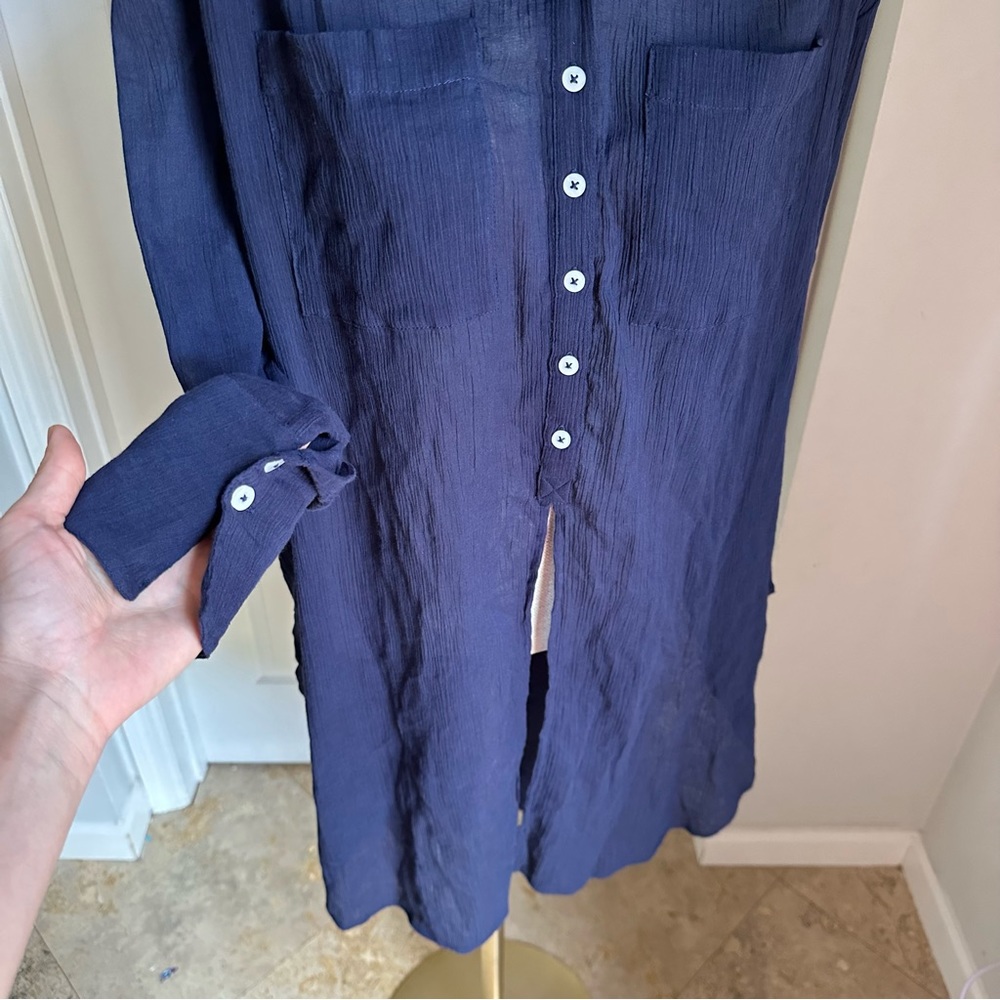 Anthropologie Long Navy Button Down Gauze Tunic/Shirt - Picture 5 of 10